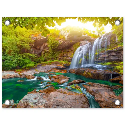 Waterval in een weelderig bos tuinposter los doek klein -3d