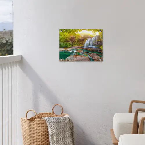 Waterval in een weelderig bos tuinposter los doek klein -sfeer8