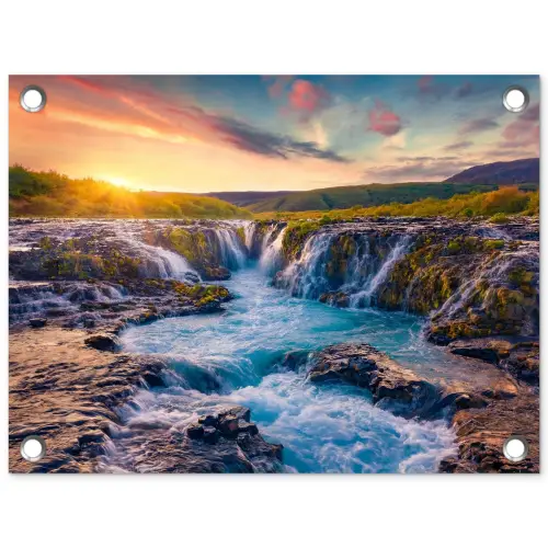 Watervallen in de Ochtendgloren tuinposter los doek klein -3d