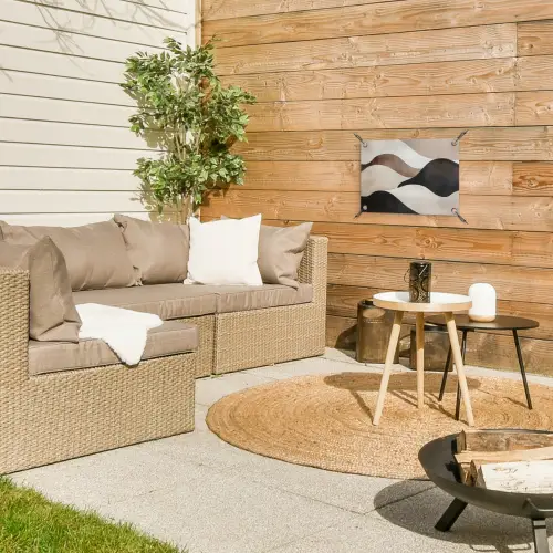 Golven - Abstract - Beige tuinposter los doek klein -sfeer4
