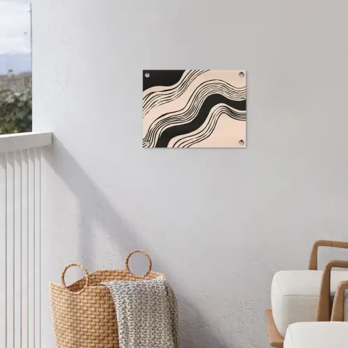 Golven - Zwart - Zandkleur tuinposter los doek klein -sfeer8
