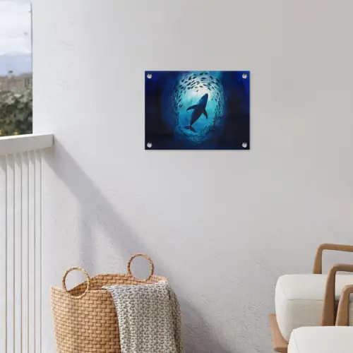 Walvis - Vissen - Donkerblauw tuinposter los doek klein -sfeer8