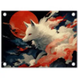 Witte vos - wolken - maan tuinposter los doek klein -3d