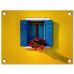Raam - Bloemen - Gele muur tuinposter los doek klein -3d