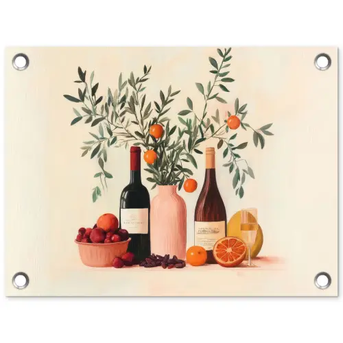 Wijnflessen - Takken - Sinaasappels tuinposter los doek klein -3d