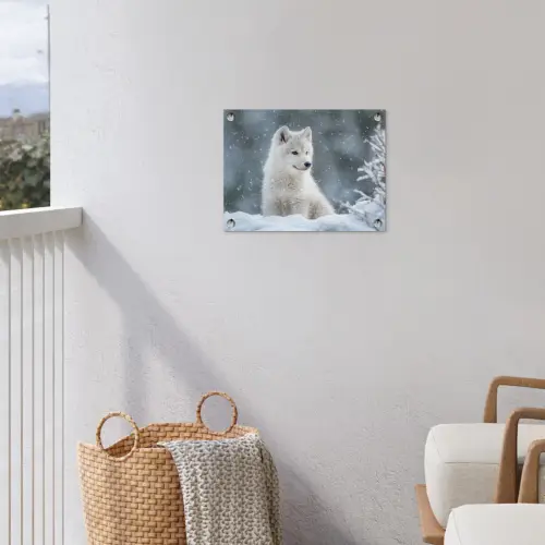Wolf - Pup - Sneeuw tuinposter los doek klein -sfeer8