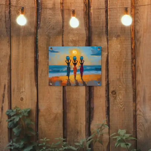 Vrouwen - Strand - Zondsondergang tuinposter los doek klein -sfeer1