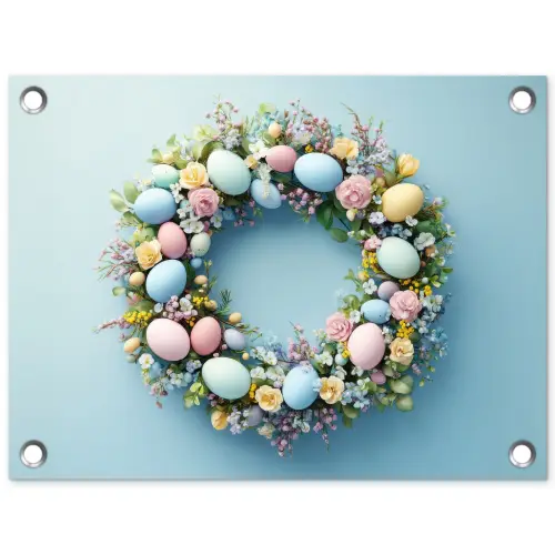 Krans - Eieren - Bloemen tuinposter los doek klein -3d