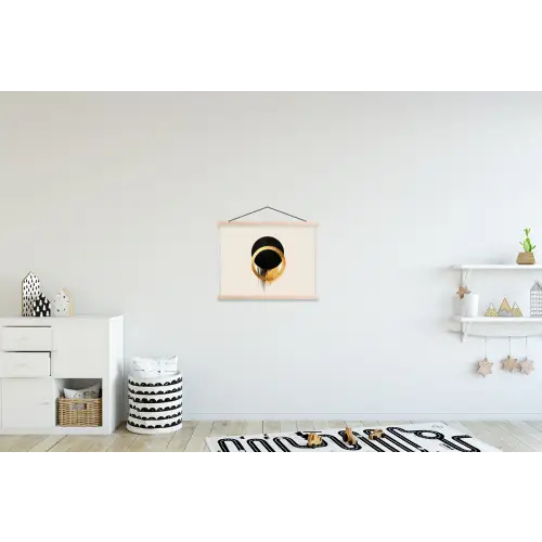 Abstract ontwerp - Zwarte cirkel - Verfvlekken textielposter latten blank klein -kinderkamer