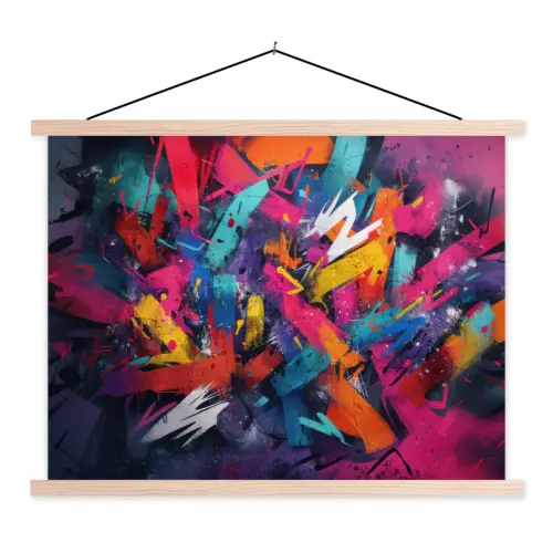 Abstract - Explosie - Neonkleuren textielposter latten blank klein -3d