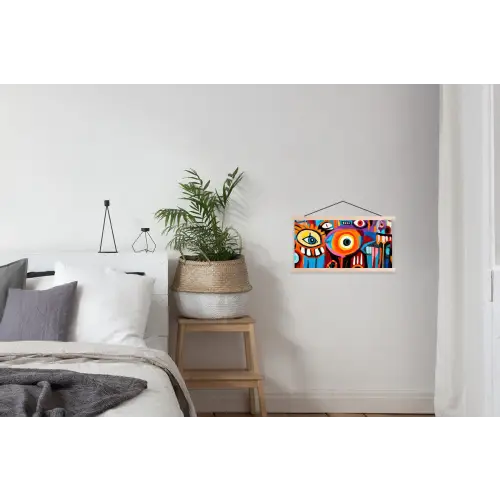 Abstract - Gezicht - Kleurrijk textielposter latten blank klein -woonkamer