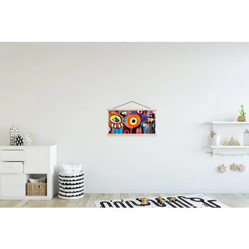 Abstract - Gezicht - Kleurrijk textielposter latten blank klein -kinderkamer