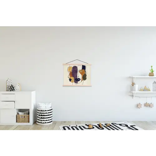 Abstract - Overlappende gezichten - Paars - Donkergroen textielposter latten blank klein -kinderkamer