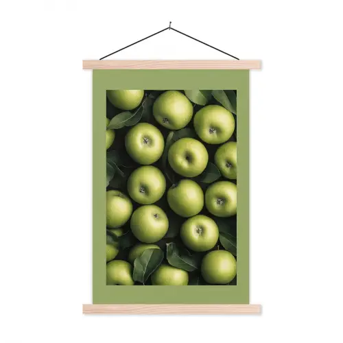 Appels - Groen - bladeren textielposter latten blank klein -3d