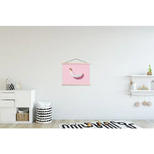 Banaan - Stippen - roze textielposter latten blank klein -kinderkamer