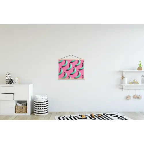 Bananen - Patroon - Blauw - Roze textielposter latten blank klein -kinderkamer