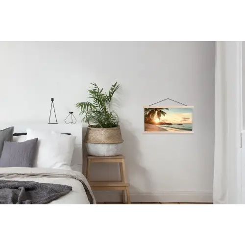 Strand - Palmbomen - Oceaan - Zonsondergang textielposter latten blank klein -woonkamer