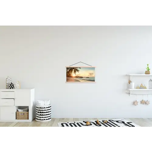 Strand - Palmbomen - Oceaan - Zonsondergang textielposter latten blank klein -kinderkamer