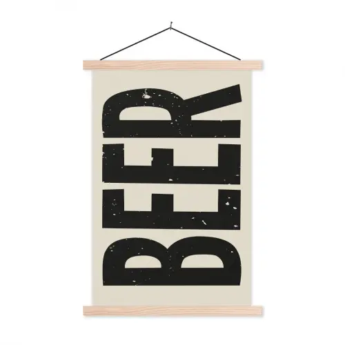 Beer - Vintage - Zwart - Beige textielposter latten blank klein -3d