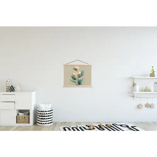 Paradijsvogelbloemen - Blauwgroene bladeren - Beige textielposter latten blank klein -kinderkamer