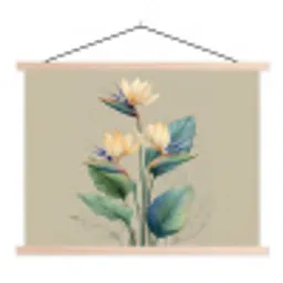 Paradijsvogelbloemen - Blauwgroene bladeren - Beige textielposter latten blank klein -3d