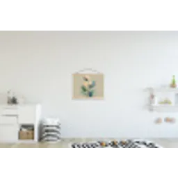 Paradijsvogelbloemen - Blauwgroene bladeren - Beige textielposter latten blank klein -kinderkamer