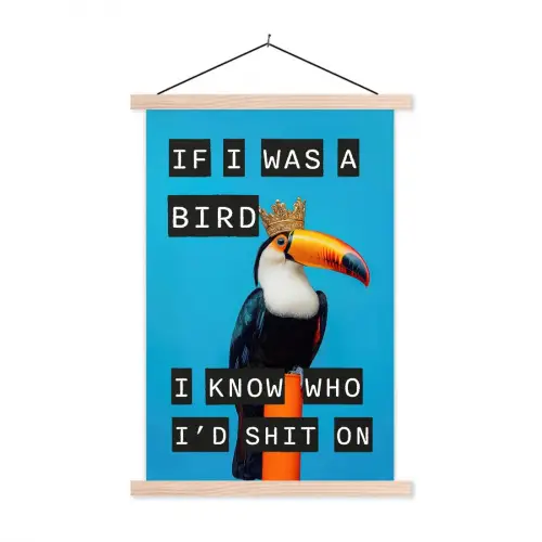 Vogel - Toekan - Blauw - Quotes textielposter latten blank klein -3d