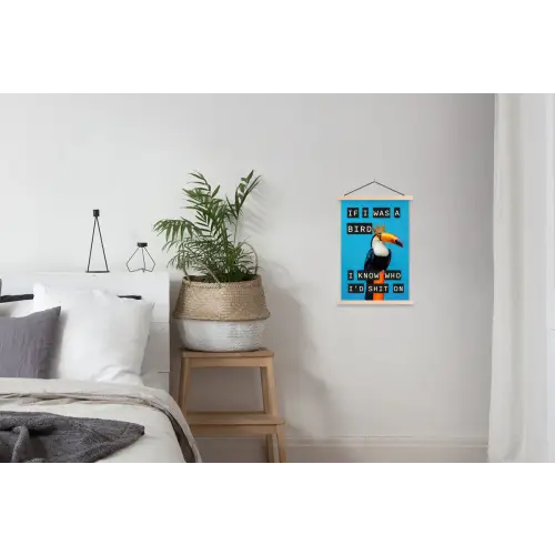 Vogel - Toekan - Blauw - Quotes textielposter latten blank klein -woonkamer
