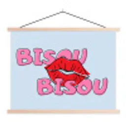 Bisou - Blauw - Roze - Lippen textielposter latten blank klein -3d