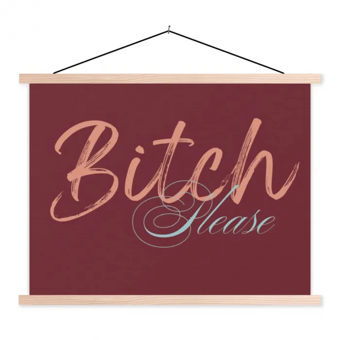 Bitch please - Rood - Blauw textielposter latten blank klein -3d