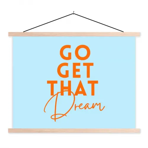 Blauw - Oranje - Tekst textielposter latten blank klein -3d