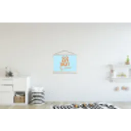 Blauw - Oranje - Tekst textielposter latten blank klein -kinderkamer