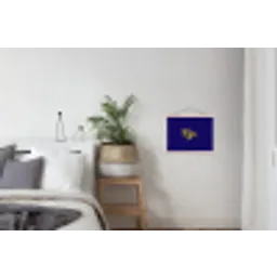 Blauw - Geel - Fijn textielposter latten blank klein -woonkamer