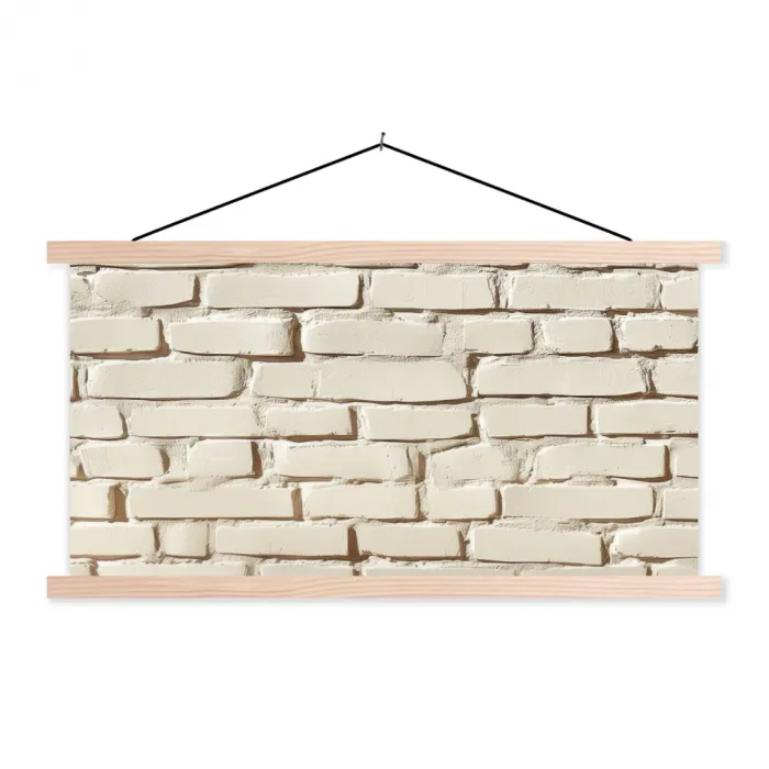 Bakstenen - Muur - Licht - Wit textielposter latten blank klein -3d