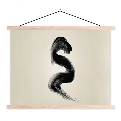 Penseelstreek - Zwart - Minimalistisch textielposter latten blank klein -3d