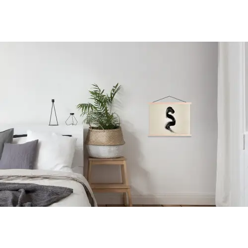 Penseelstreek - Zwart - Minimalistisch textielposter latten blank klein -woonkamer