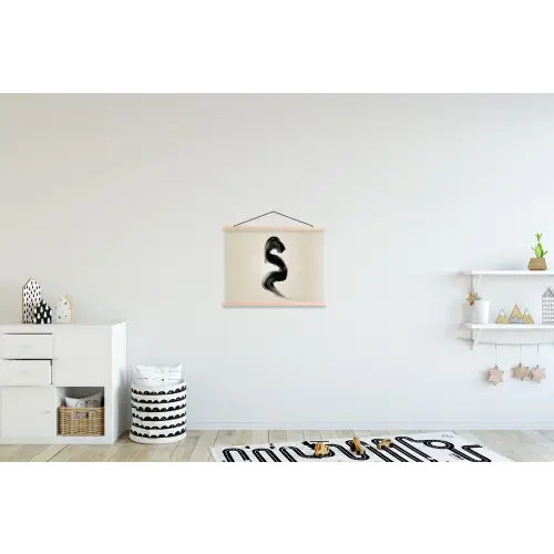 Penseelstreek - Zwart - Minimalistisch textielposter latten blank klein -kinderkamer