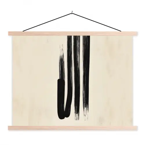 Penseelstreken - Verticaal - Zwart textielposter latten blank klein -3d