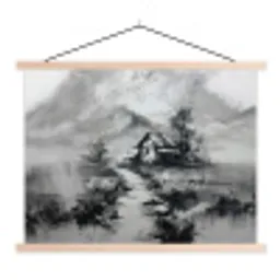 Hut - Grijs - Bergen - Mistig textielposter latten blank klein -3d