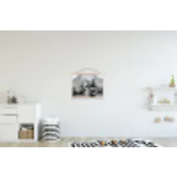 Hut - Grijs - Bergen - Mistig textielposter latten blank klein -kinderkamer