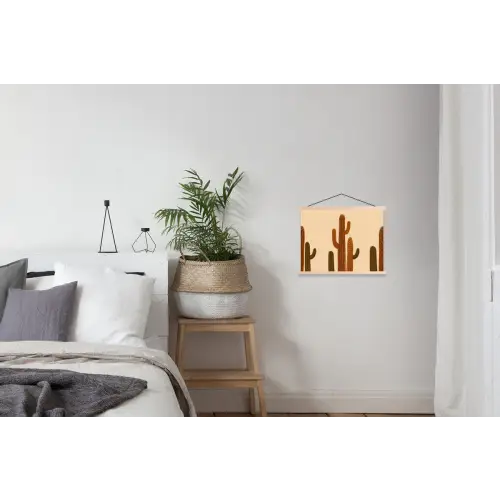 Cactus - Woestijn - Zand - Bruin textielposter latten blank klein -woonkamer