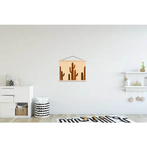 Cactus - Woestijn - Zand - Bruin textielposter latten blank klein -kinderkamer