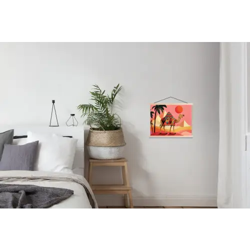 Kameel - Pyramides - Rode zon textielposter latten blank klein -woonkamer