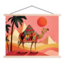 Kameel - Pyramides - Rode zon textielposter latten blank klein -3d