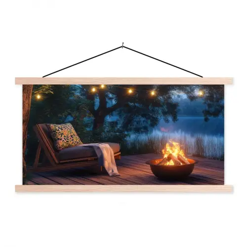 Kampvuur - Meer - Avondlicht textielposter latten blank klein -3d
