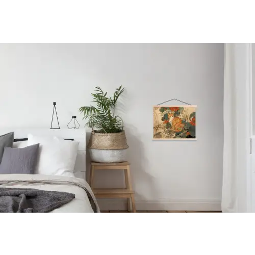 Kat - Sierlijk - Bloemen textielposter latten blank klein -woonkamer