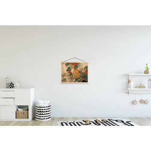 Kat - Sierlijk - Bloemen textielposter latten blank klein -kinderkamer
