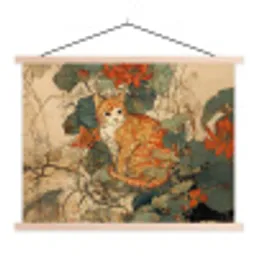Kat - Sierlijk - Bloemen textielposter latten blank klein -3d