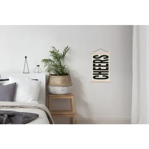 Cheers - Japandi - Zwart - Letters textielposter latten blank klein -woonkamer