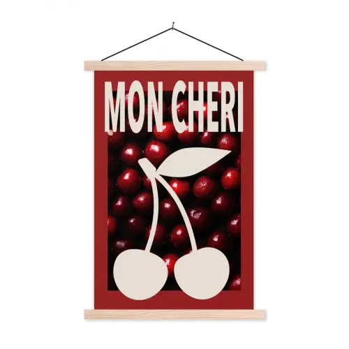 Kersen - Illustratie - Rood textielposter latten blank klein -3d